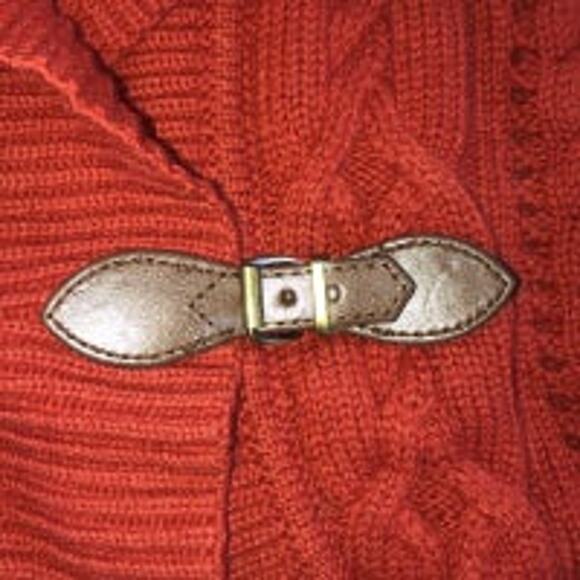 Talbots Lambswool Blend Cardigan shawl collar leather front closing size medium - Picture 4 of 10